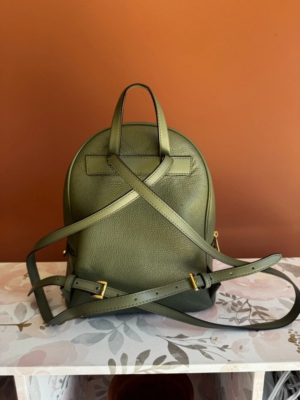 Michael Kors Olive Green Leather Backpack with Gold Hardwarw– Medium - Picture 6 of 12